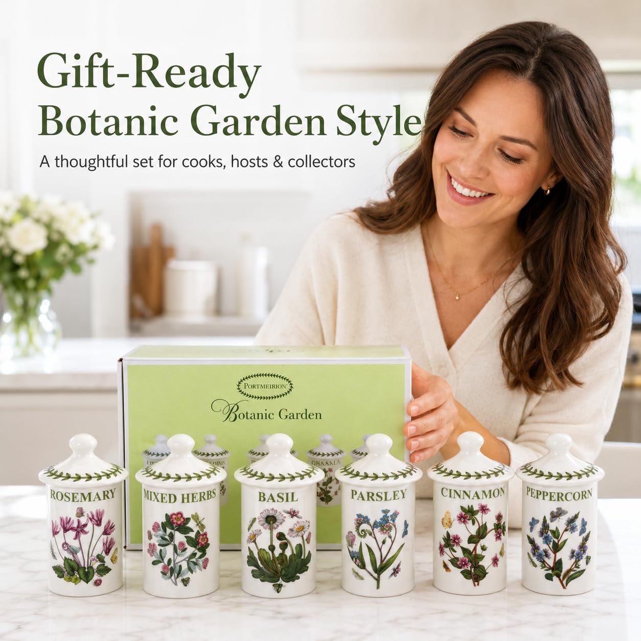 Portmeirion Botanic Garden Spice Jars Set of 6 | Porcelain | 4.5
